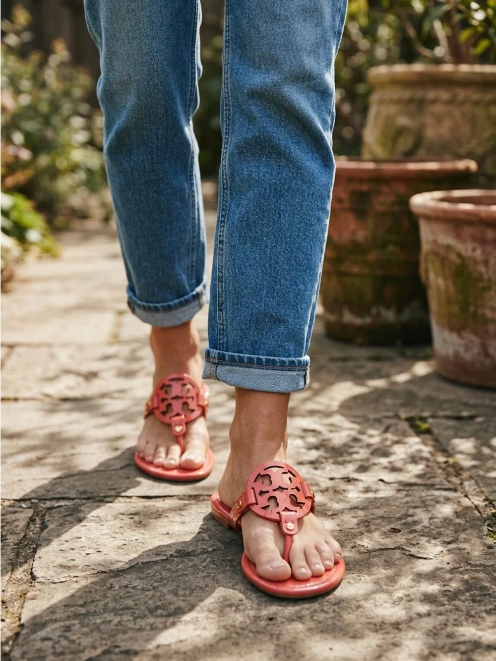 Tory Burch Coral Patent Logo Thong Sandals